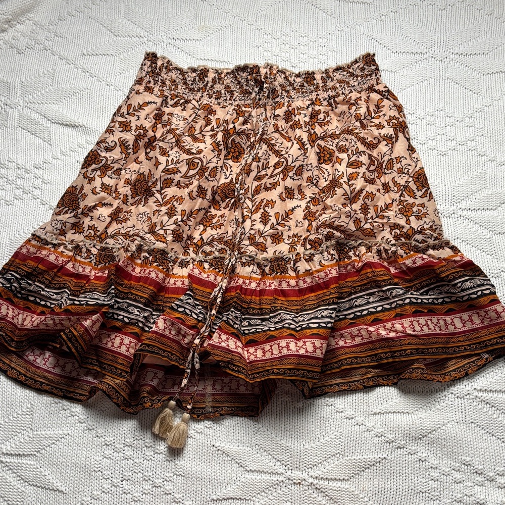 beachlunchlounge Bohemian Floral Mini Skirt - Brown and Red